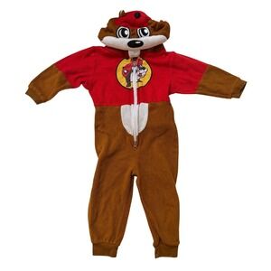 Bucees Pj Costume Jumpsuit Kids 3T Beaver Brown Tail Fleece Hooded Texas Staple